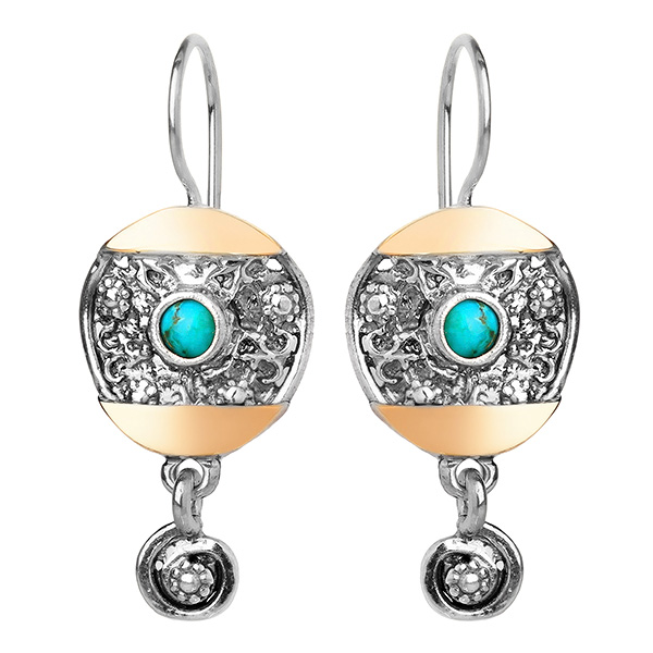 

Серебряные серьги Yaffo с бирюзой и золотом SAE978