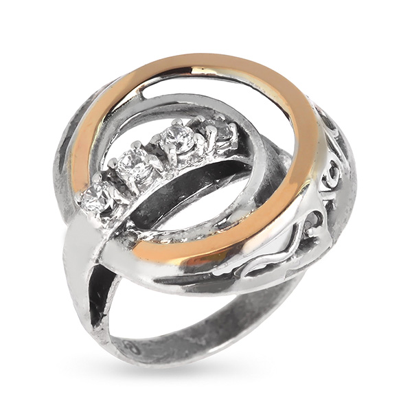 

Серебряное кольцо Yaffo с фианитами и золотом SAR617