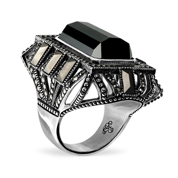 

Серебряное кольцо ALEXANDRE VASSILIEV с гематитом и марказитами Swarovski TJR456