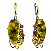 Серебряные серьги AMBER с янтарем, позолотой и чернением