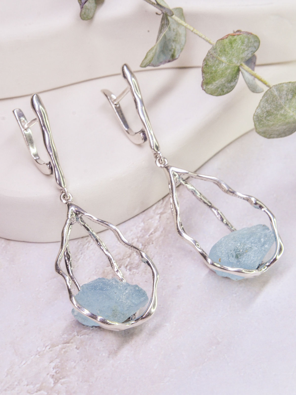 Серебряные серьги ETERI с аквамарином 