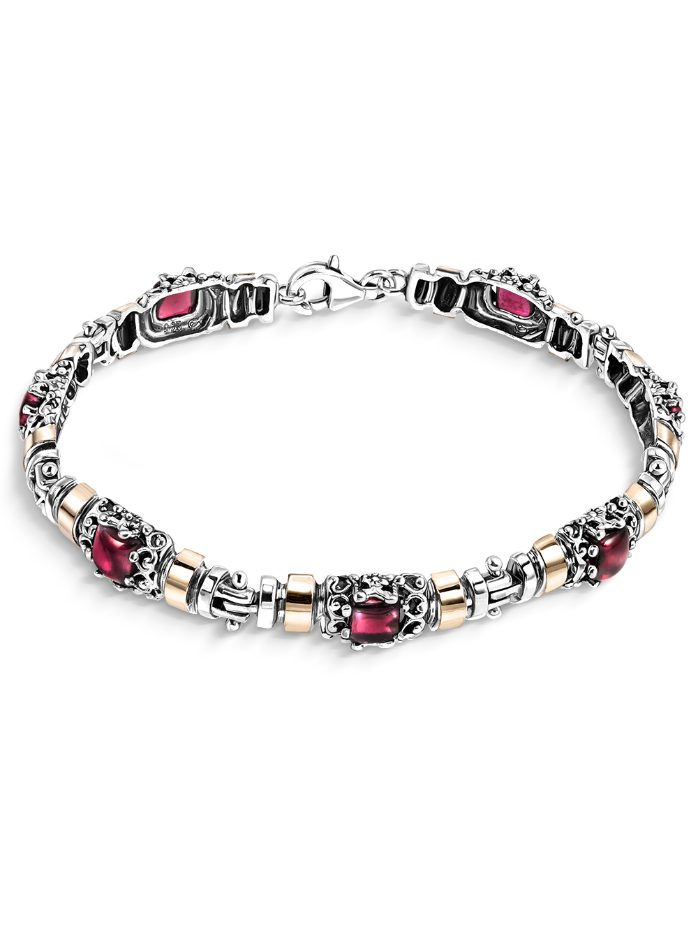 Серебряный браслет Yaffo с гранатами и золотом 