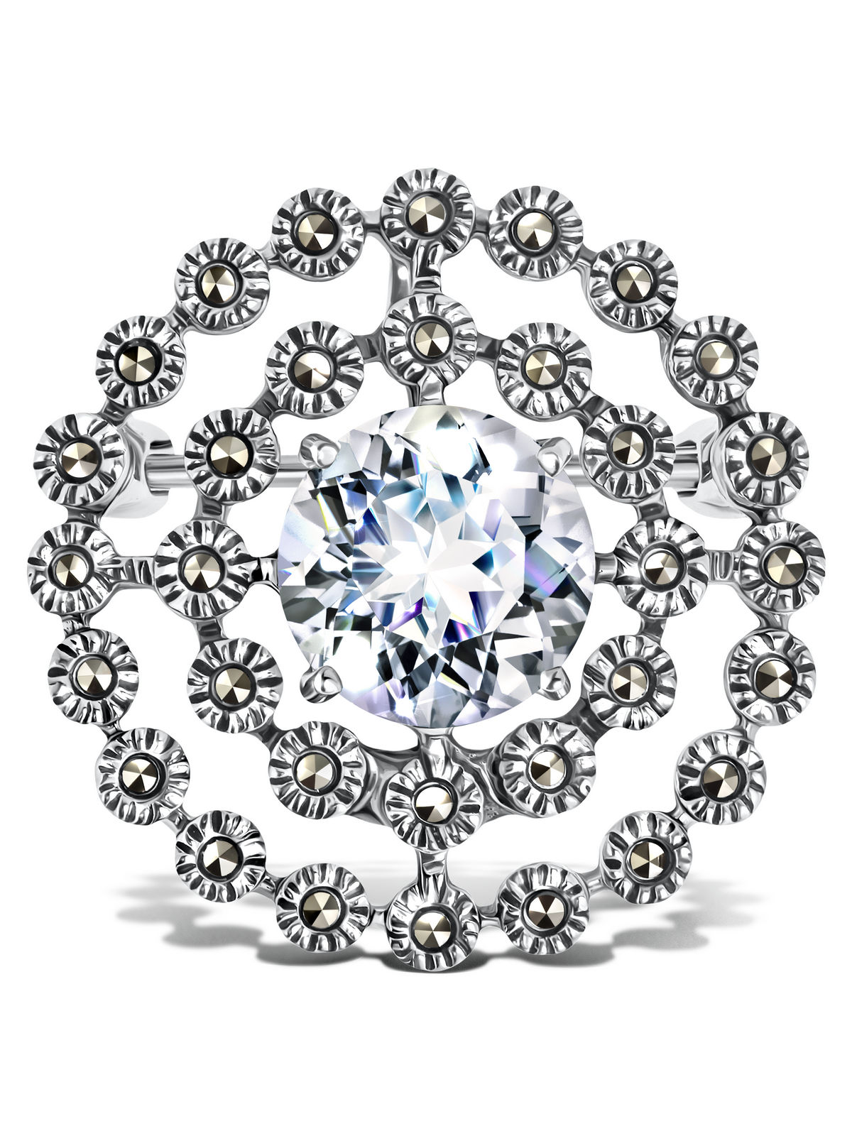 Серебряная брошь ALEXANDRE VASSILIEV с белым топазом и марказитами Swarovski