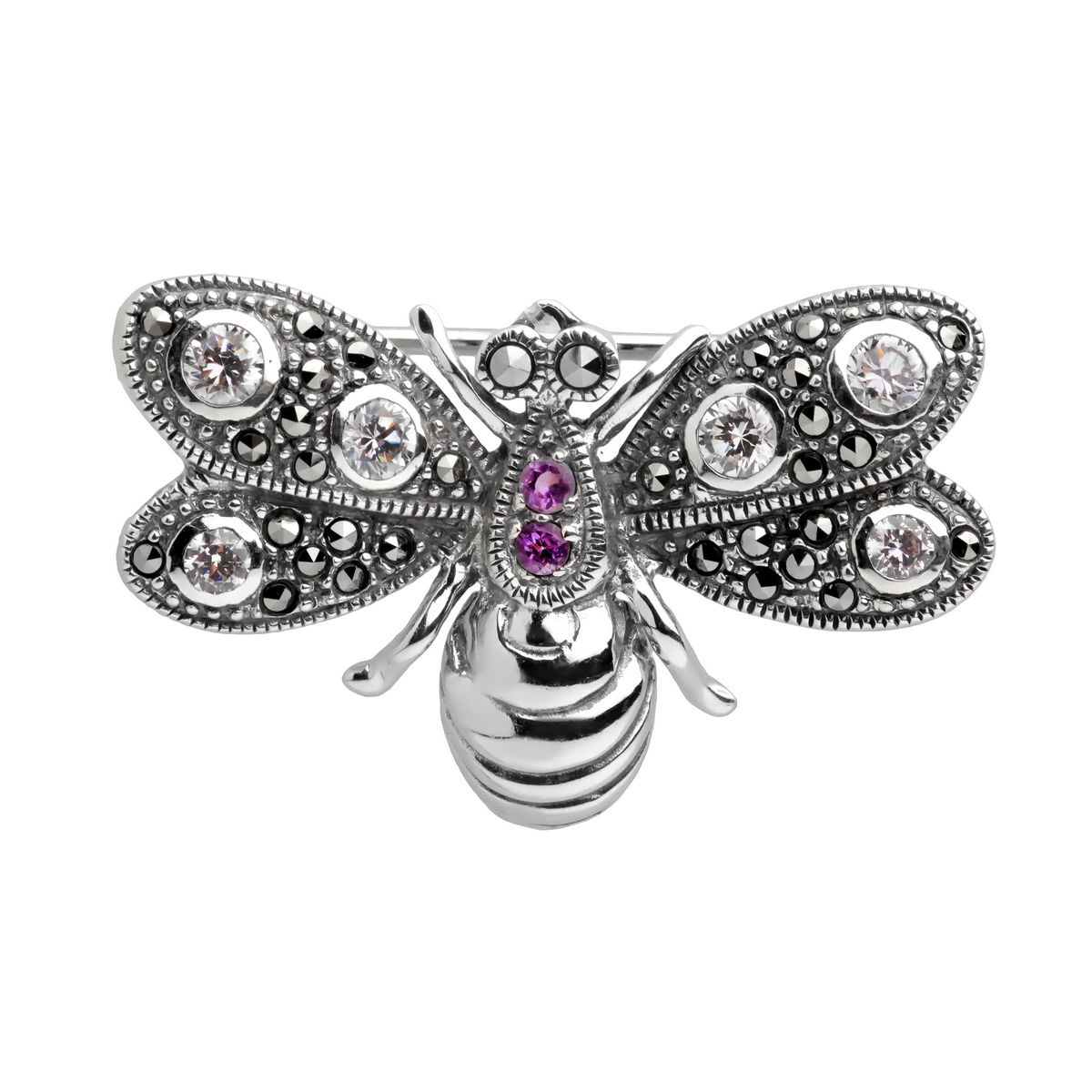 Серебряная брошь ALEXANDRE VASSILIEV с аметистом,  марказитами Swarovski и фианитами Swarovski