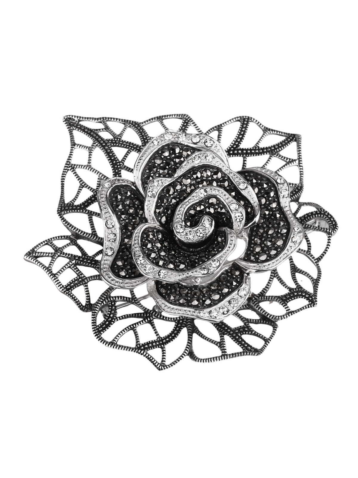 Серебряная брошь ALEXANDRE VASSILIEV с горным хрусталем и марказитами Swarovski
