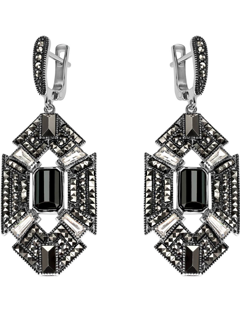 Серебряные серьги ALEXANDRE VASSILIEV с гематитом, фианитами и марказитами Swarovski
