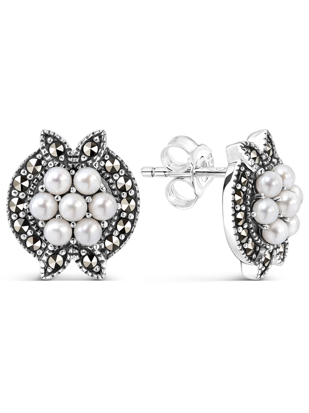 Серебряные серьги ALEXANDRE VASSILIEV с микрожемчугом и марказитами