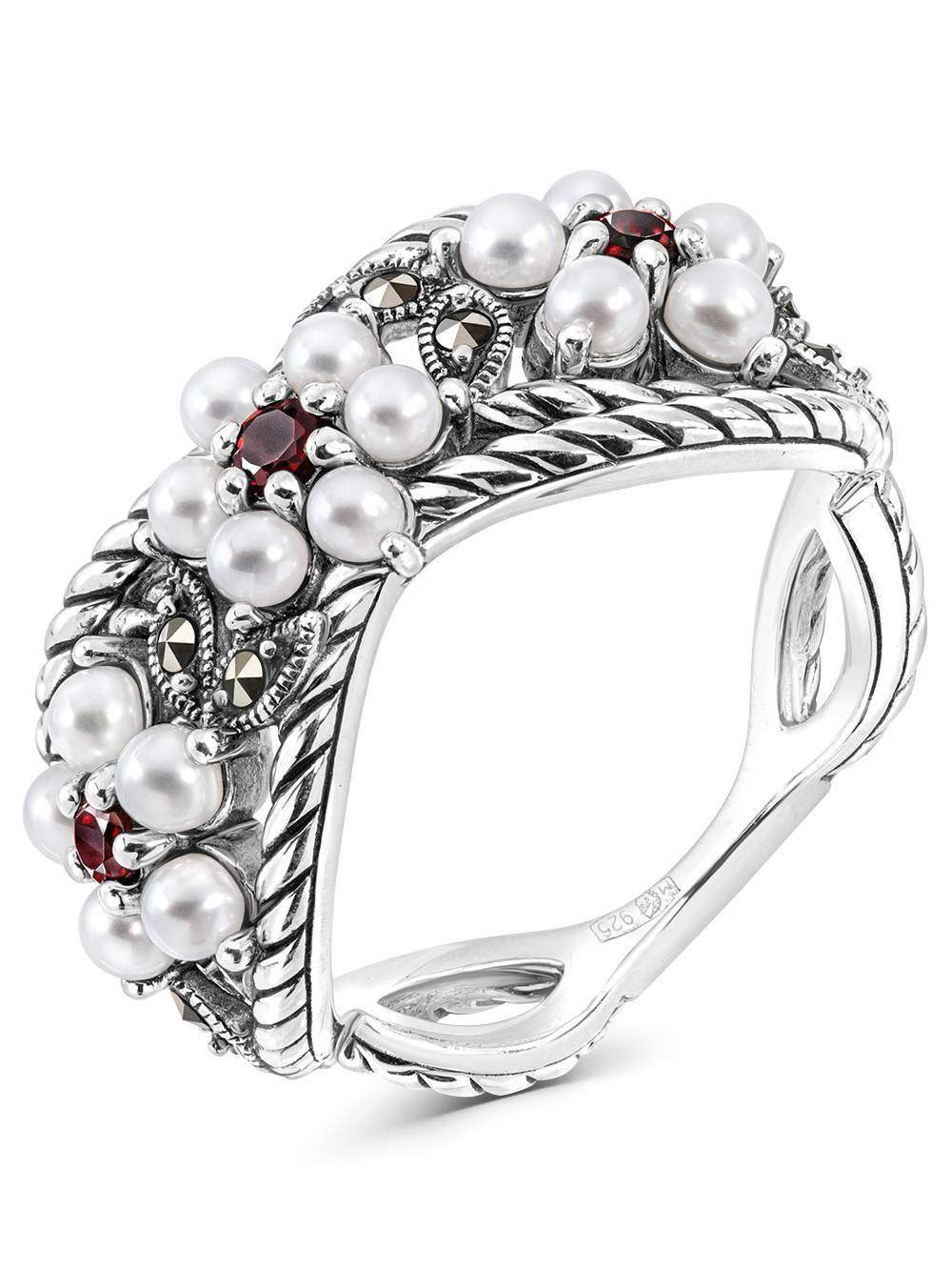 Серебряное кольцо ALEXANDRE VASSILIEV с гранатом и марказитами Swarovski