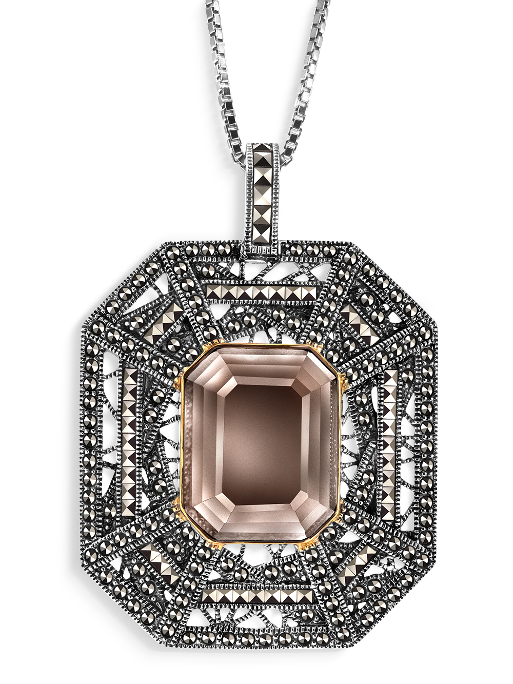 Кулон на цепи ALEXANDRE VASSILIEV с раухтопазом, позолотой и марказитами Swarovski