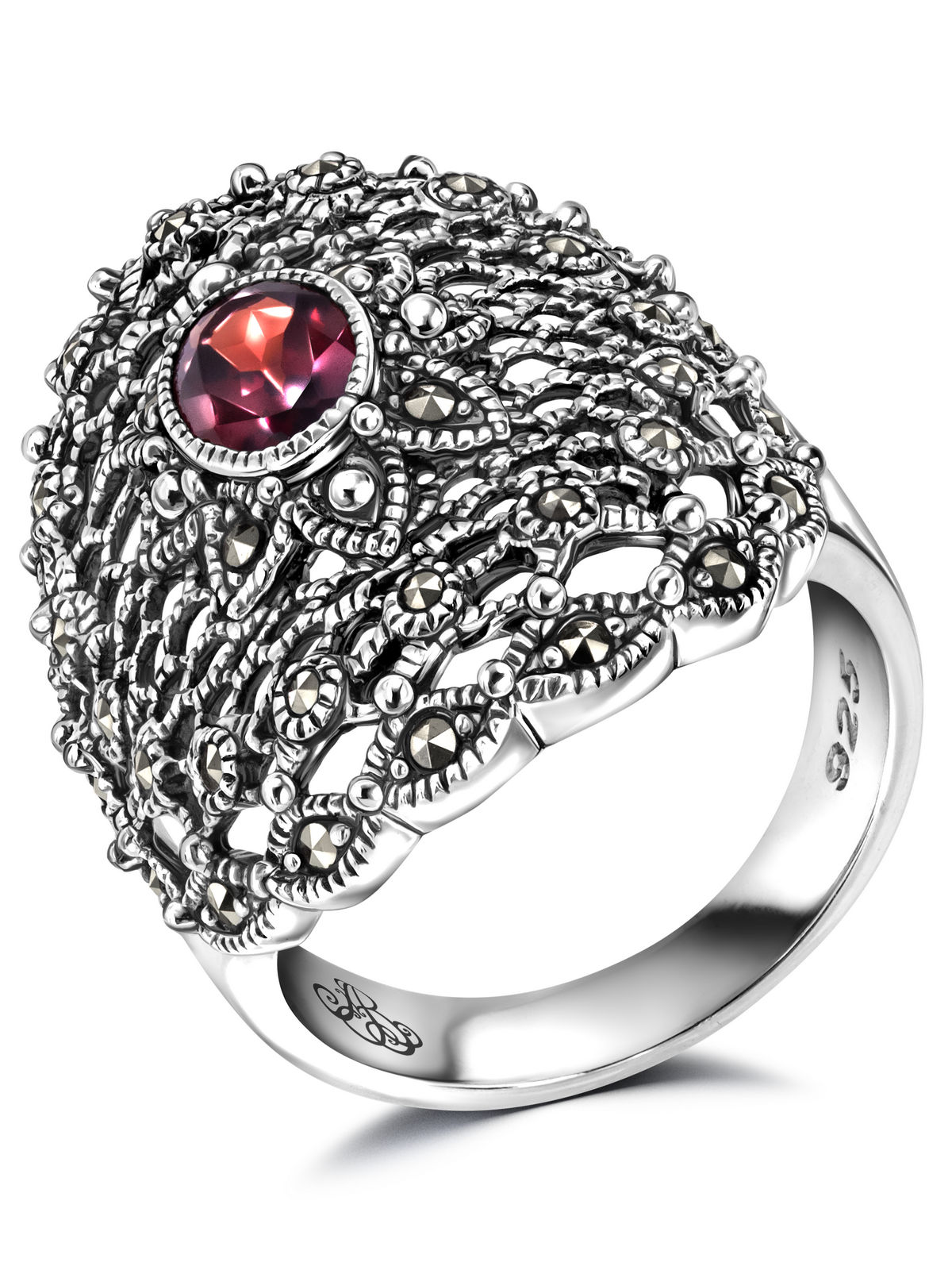 Серебряное кольцо ALEXANDRE VASSILIEV с гранатом и марказитами Swarovski