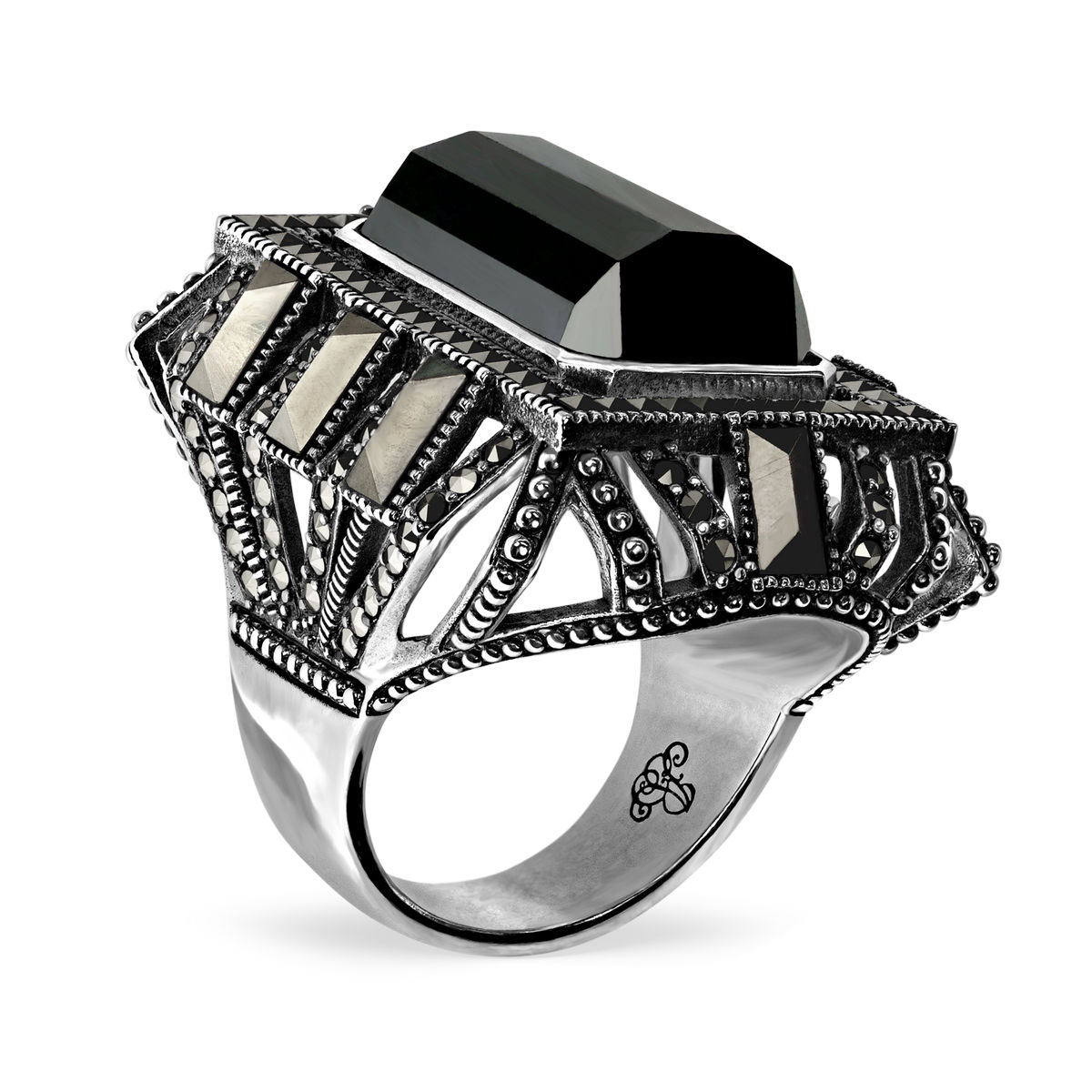 Серебряное кольцо ALEXANDRE VASSILIEV с гематитом и марказитами Swarovski