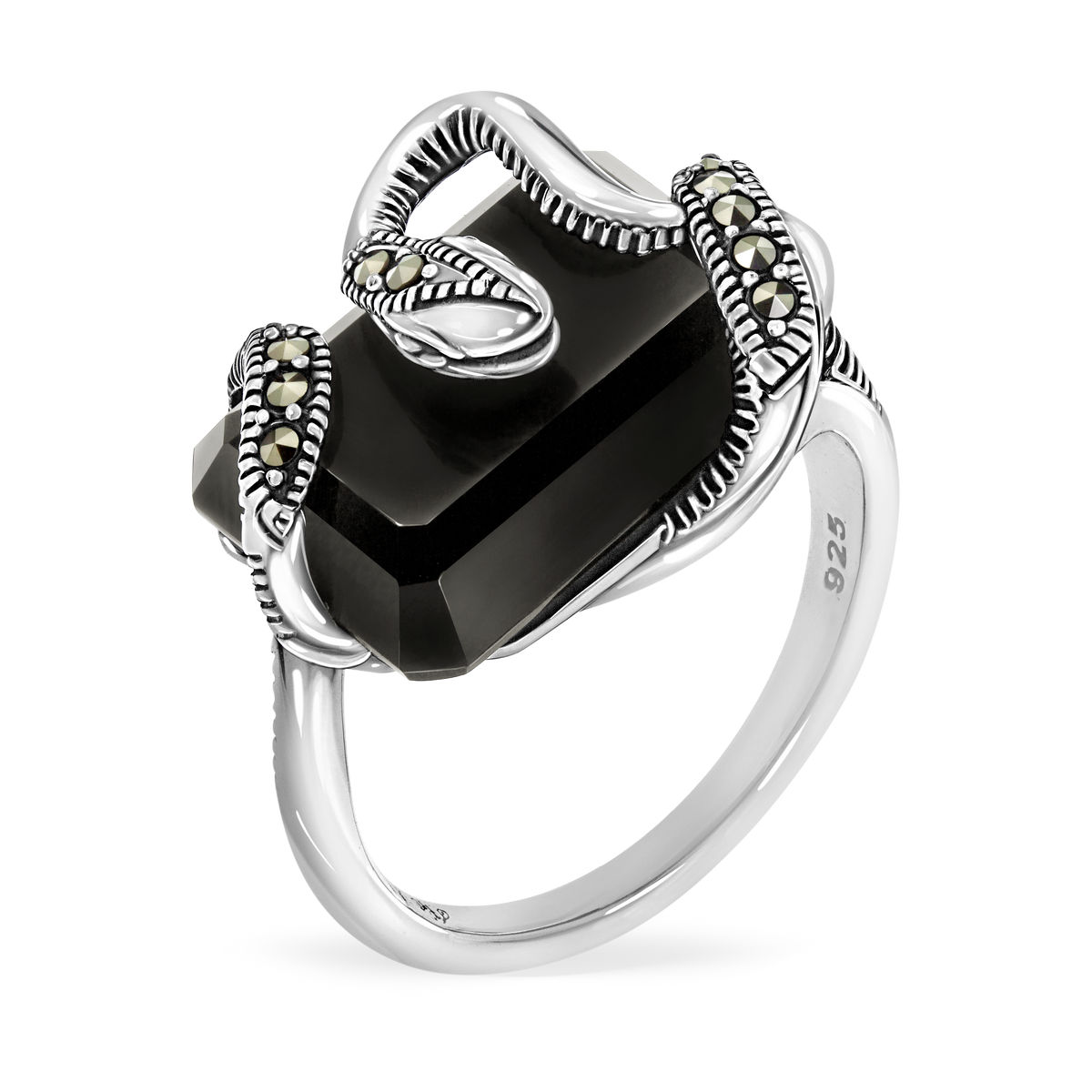 Серебряное кольцо ALEXANDRE VASSILIEV с черным ониксом и марказитами Swarovski