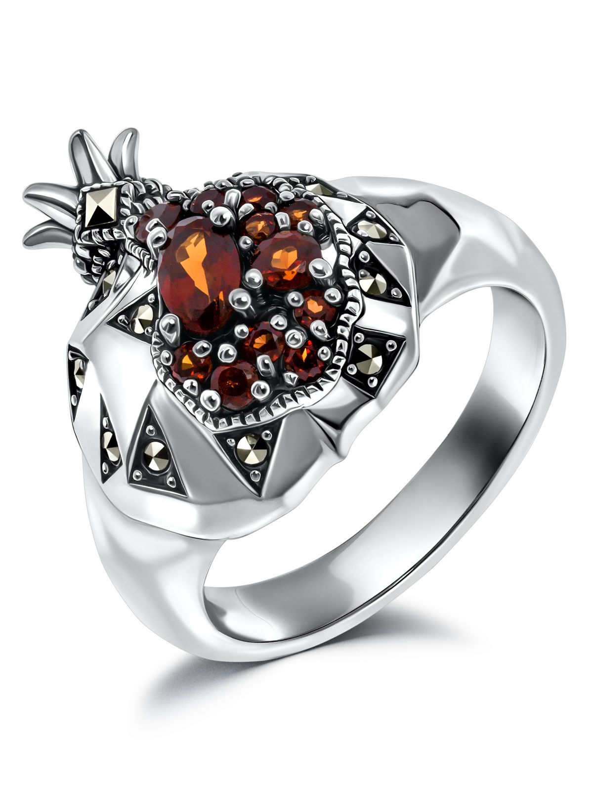 Серебряное кольцо ALEXANDRE VASSILIEV с гранатами и марказитами Swarovski