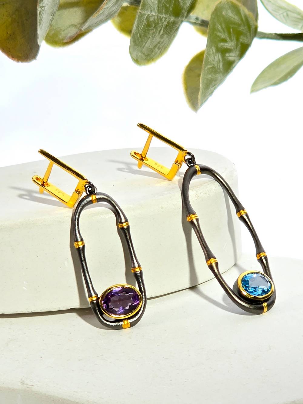 Серебряные серьги с аметистом и топазом