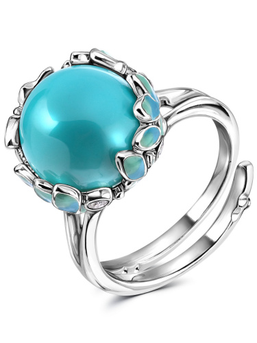 Серебряное кольцо ETERI с бирюзой, фианитами и эмалью