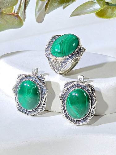 Серебряные серьги ETERI с малахитом