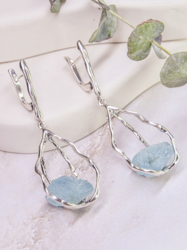 Серебряные серьги ETERI с аквамарином 
