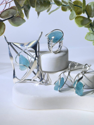 Серебряные серьги ETERI с аквамарином 