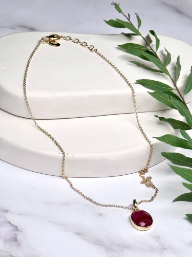Серебряный кулон на цепи ALEXANDRE VASSILIEV с красным агатом и позолотой