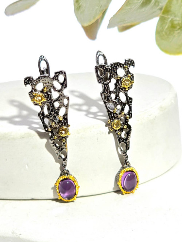 Серебряные серьги с аметистом