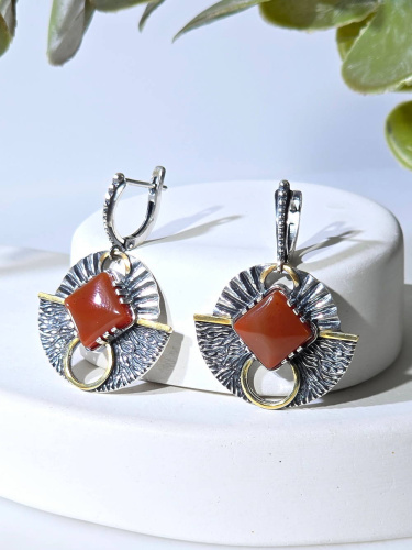 Серебряные серьги ETERI с сердоликом и позолотой