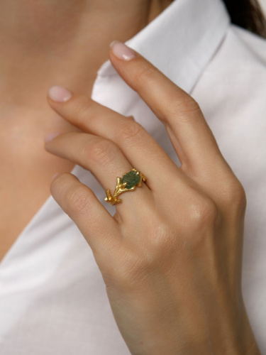 Серебряное кольцо EILAT с авантюрином и позолотой