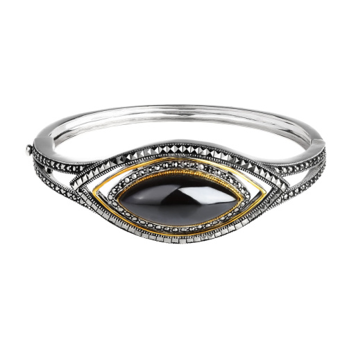 Серебряный браслет ALEXANDRE VASSILIEV с гематитом, марказитами Swarovski и позолотой