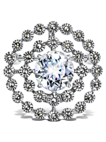 Серебряная брошь ALEXANDRE VASSILIEV с белым топазом и марказитами Swarovski