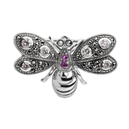 Серебряная брошь ALEXANDRE VASSILIEV с аметистом,  марказитами Swarovski и фианитами Swarovski