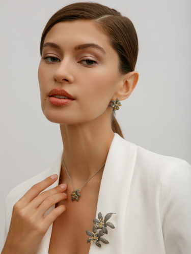 Серебряная брошь ALEXANDRE VASSILIEV с цитрином, марказитами Swarovski и позолотой
