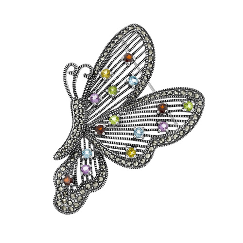 Серебряная брошь ALEXANDRE VASSILIEV с марказитами Swarovski,топазом,гранатом, аметистом и цитрином