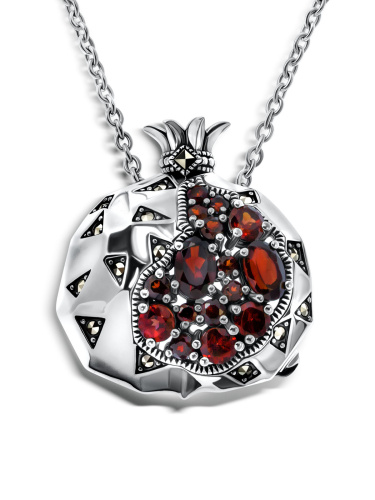 Серебряная брошь-подвеска ALEXANDRE VASSILIEV с гранатами и марказитами Swarovski