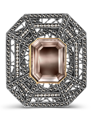 Серебряная брошь ALEXANDRE VASSILIEV с раухтопазом и марказитами Swarovski и позолотой