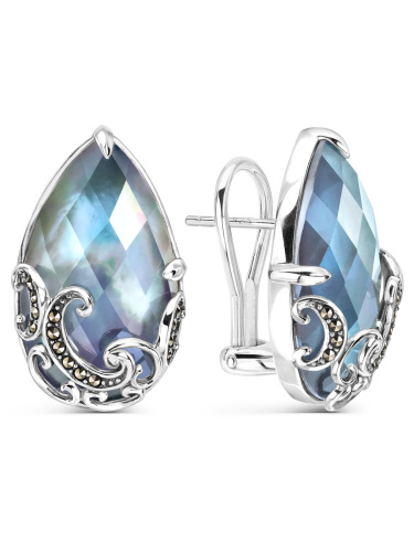 Серебряные серьги ALEXANDRE VASSILIEV с перламутром, горным хрусталем и марказитами Swarovski