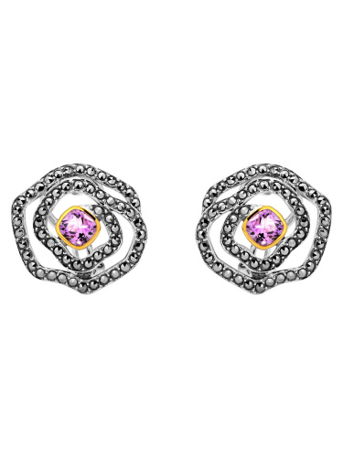 Серебряные серьги ALEXANDRE VASSILIEV с аметистами, марказитами Swarovski и позолотой