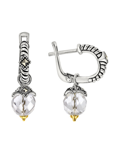 Серебряные серьги ALEXANDRE VASSILIEV с горным хрусталем, марказитами Swarovski и позолотой