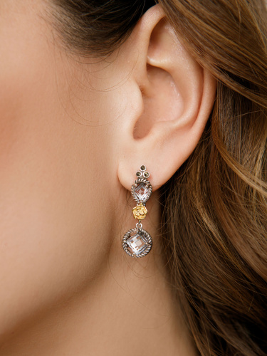 Серебряные серьги ALEXANDRE VASSILIEV с горным хрусталем, марказитами Swarovski и позолотой