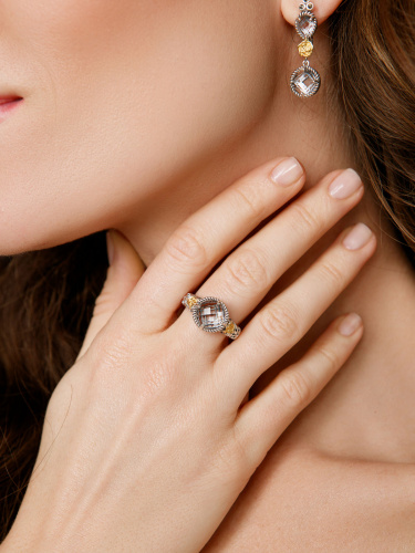 Серебряные серьги ALEXANDRE VASSILIEV с горным хрусталем, марказитами Swarovski и позолотой