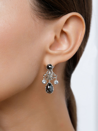 Серебряные серьги ALEXANDRE VASSILIEV с гематитом, фианитами и марказитами Swarovski
