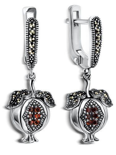Серебряные серьги ALEXANDRE VASSILIEV с гранатами и марказитами Swarovski