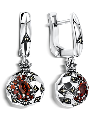 Серебряные серьги ALEXANDRE VASSILIEV с гранатами и марказитами Swarovski