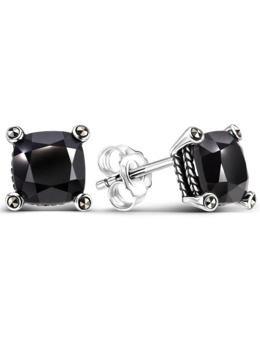 Серебряные серьги ALEXANDRE VASSILIEV с черным ониксом и марказитами Swarovski