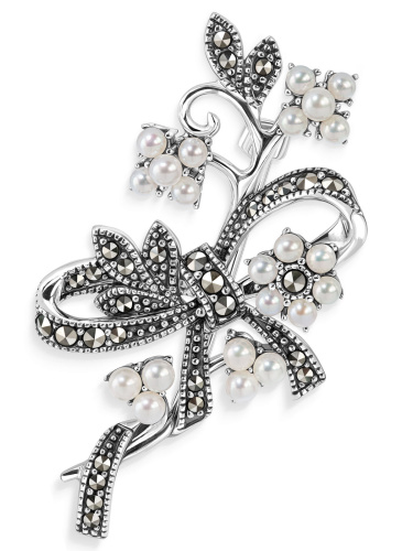 Серебряная брошь ALEXANDRE VASSILIEV с марказитами Swarovski и микрожемчугом