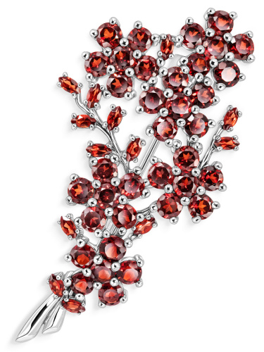 Серебряная брошь ALEXANDRE VASSILIEV с гранатом и марказитами Swarovski