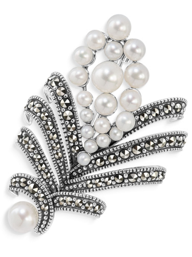 Серебряная брошь ALEXANDRE VASSILIEV с марказитами Swarovski и микрожемчугом