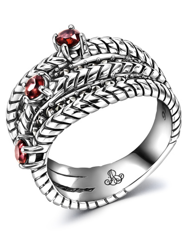 Серебряное кольцо ALEXANDRE VASSILIEV с гранатом, микрожемчугом и марказитами Swarovski