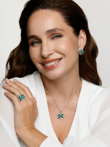 Серебряное кольцо ALEXANDRE VASSILIEV с зеленым агатом, микрожемчугом и марказитами Swarovski