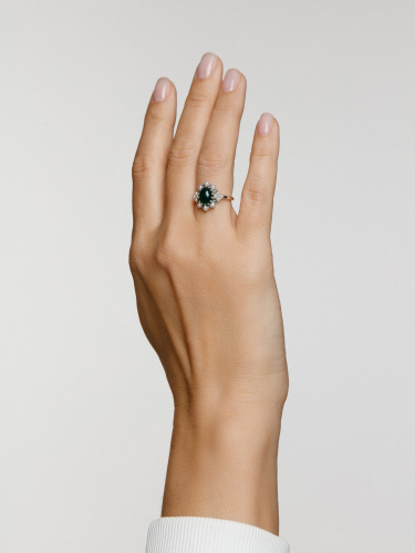 Серебряное кольцо ALEXANDRE VASSILIEV с зеленым агатом, микрожемчугом и марказитами Swarovski