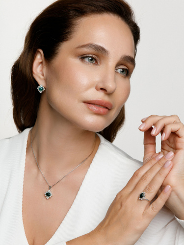 Серебряное кольцо ALEXANDRE VASSILIEV с зеленым агатом, микрожемчугом и марказитами Swarovski