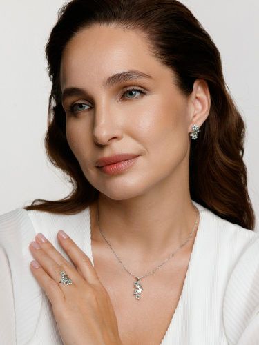 Серебряное кольцо ALEXANDRE VASSILIEV с зеленым агатом, микрожемчугом и марказитами Swarovski